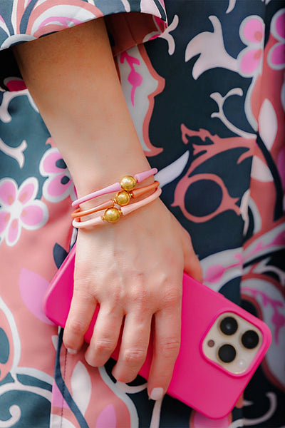 Bali 24K Gold Plated Ball Bead Silicone Bracelet in Bubblegum