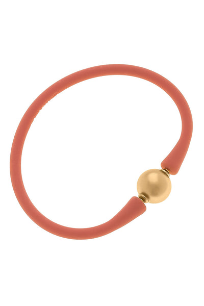 Bali 24K Gold Plated Ball Bead Silicone Bracelet in Coral