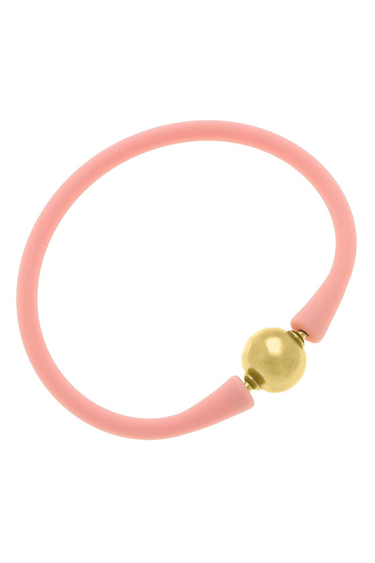 Bali 24K Gold Plated Ball Bead Silicone Bracelet in Light Pink