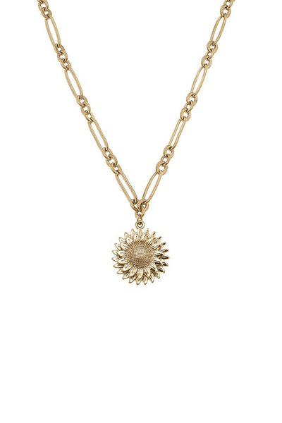 Presleigh Sunflower Pendant Necklace in Worn Gold