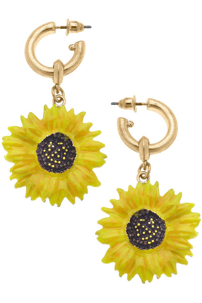 Tillie Sunflower Enamel Earrings in Yellow