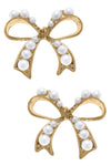 Harper Pearl-Studded Bow Stud Earrings in Ivory