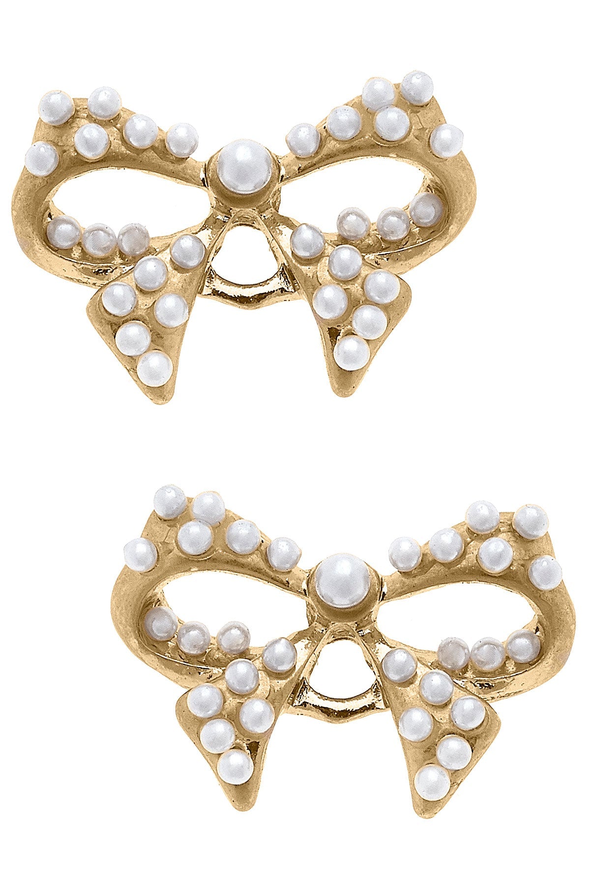 Tillie Pearl-Studded Bow Stud Earrings in Ivory
