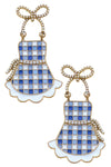Rose Enamel Apron Earrings in Blue & White
