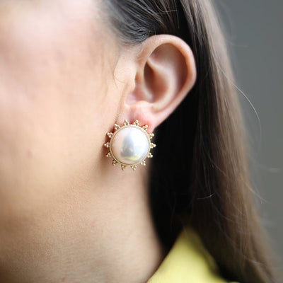 Arabella Pearl Stud Earrings in Ivory