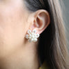 Eloise Pearl & Rhinestone Flower Shell Stud Earrings in Ivory