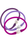 Bali Freshwater Pearl Silicone Bracelet Stack of 3 in Magenta, Lavender & Purple