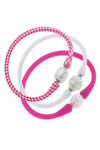 Bali Freshwater Pearl Silicone Bracelet Stack of 3 in Gingham Pink, White & Fuchsia