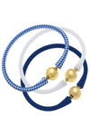 Bali 24K Gold Silicone Bracelet Stack of 3 in Gingham Blue, White & Royal Blue