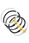 Bali 24K Gold Silicone Bracelet Stack of 5 in White, Black & Black Gingham