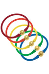Bali 24K Gold Silicone Bracelet Stack of 5 in Red, Orange, Yellow, Green & Blue