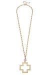 Elysa Greek Keys Cross Pendant & Pearl Cluster Necklace in Worn Gold