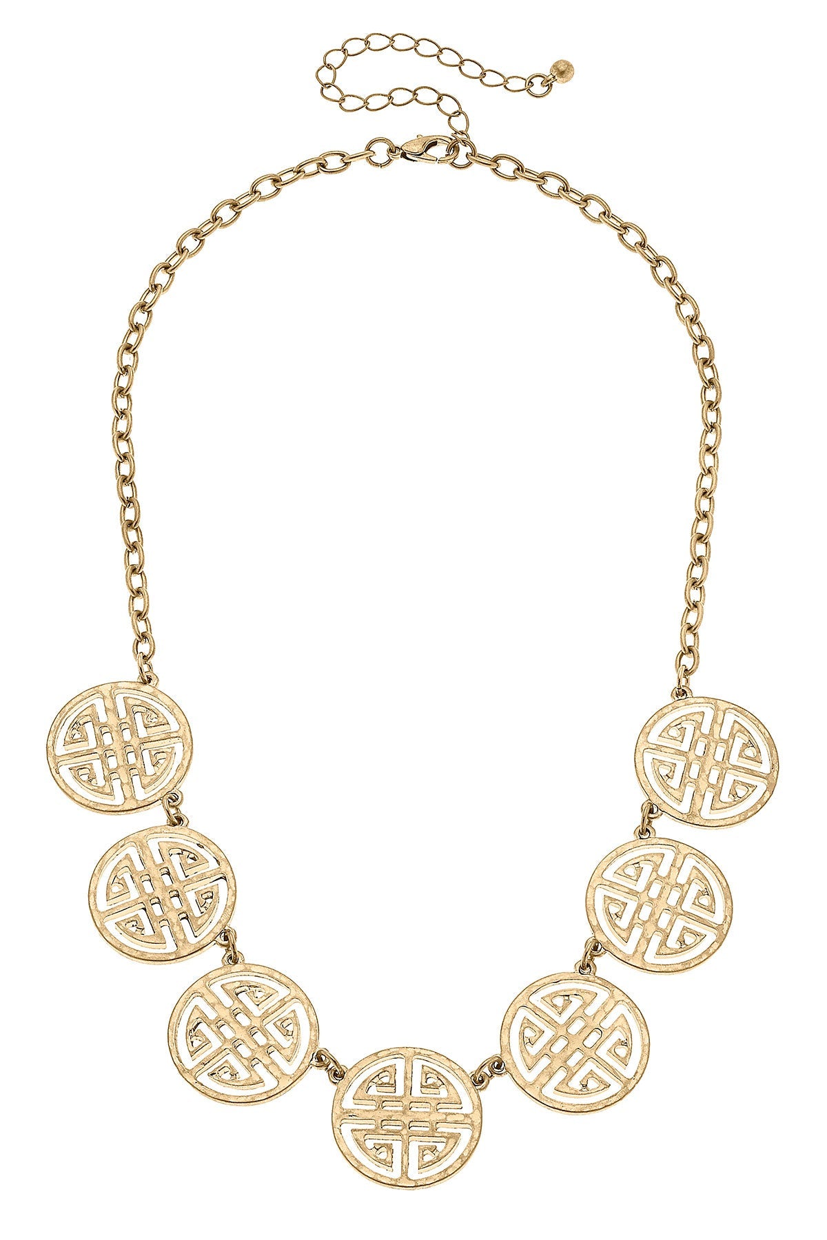 Aria Linked Greek Keys Necklace in Worn Gold