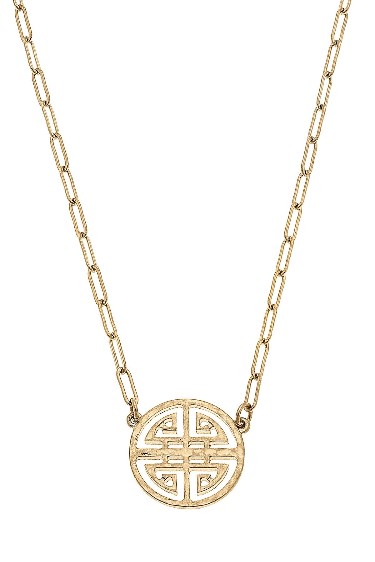 Aria Greek Keys Necklace in Worn Gold