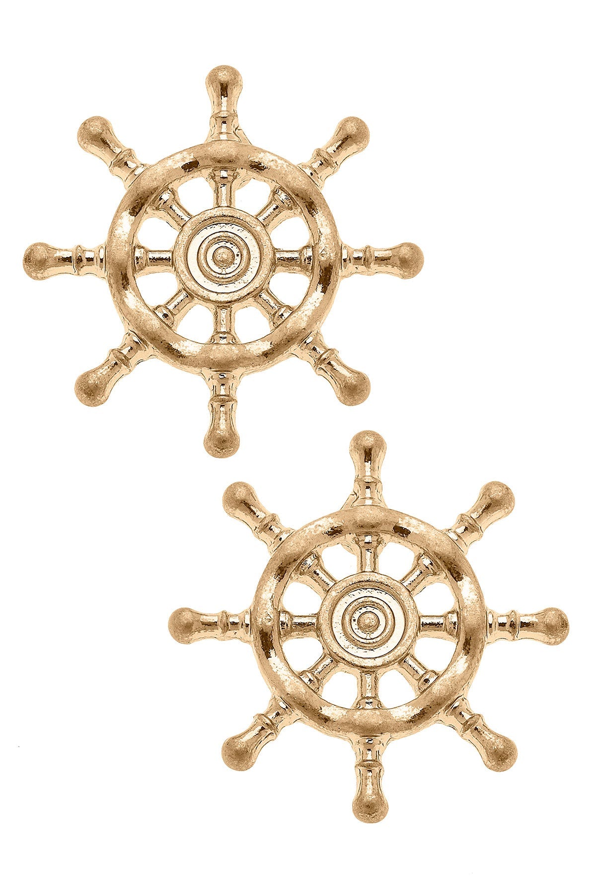 Lee Ship's Wheel Stud Earrings in Worn Gold