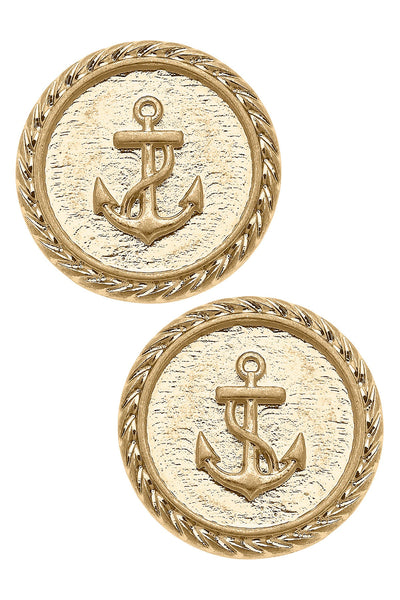 Rosemary Anchor Stud Earrings in Worn Gold