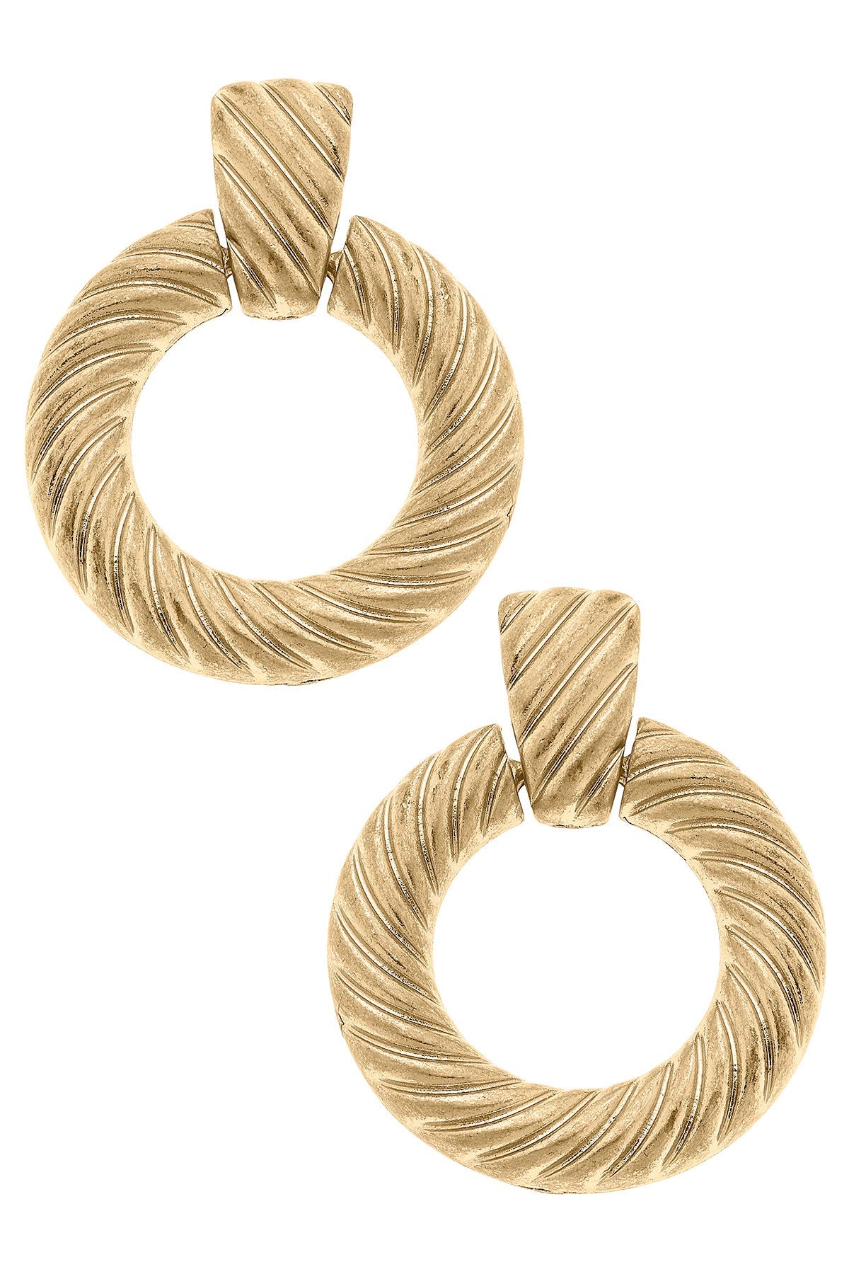Kyra Twisted Metal Drop Hoop Earrings in Worn Gold