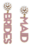 Bridesmaid Enamel & Pearl Cluster Drop Earrings in Pink