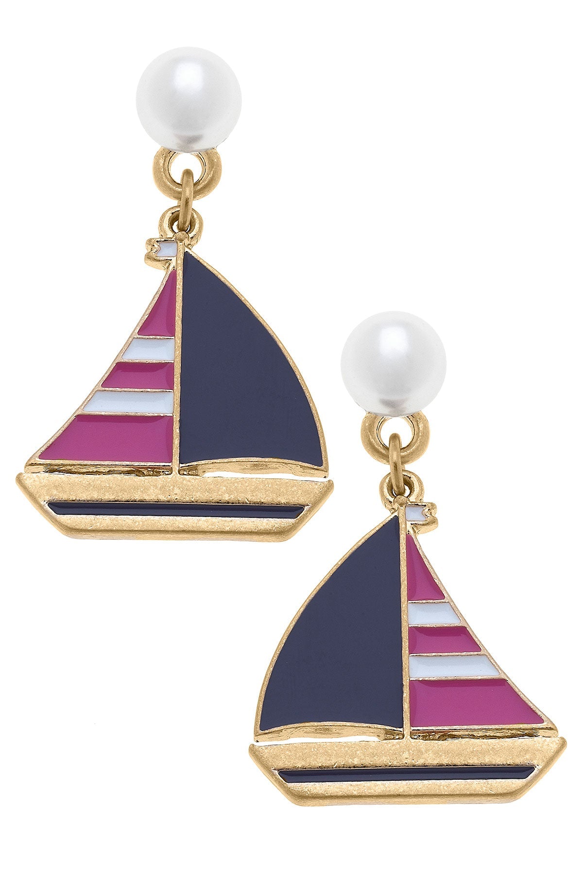Crew Enamel Sailboat Earrings in Pink & Navy