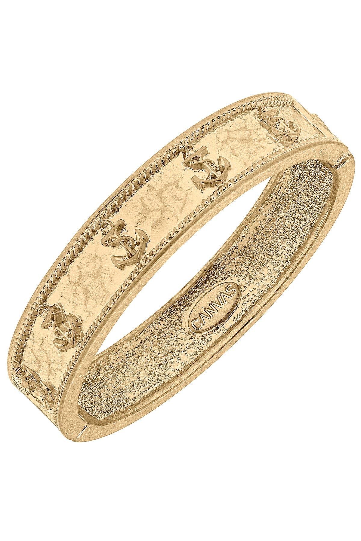 Darcy Nautical Anchor Hinge Bangle in Worn Gold