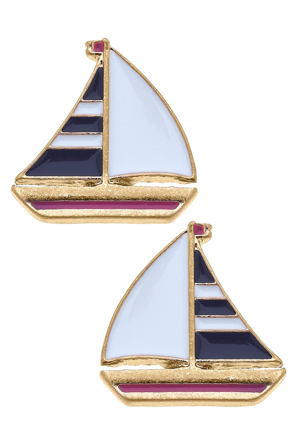 Penny Enamel Sailboat Stud Earrings in Navy & White