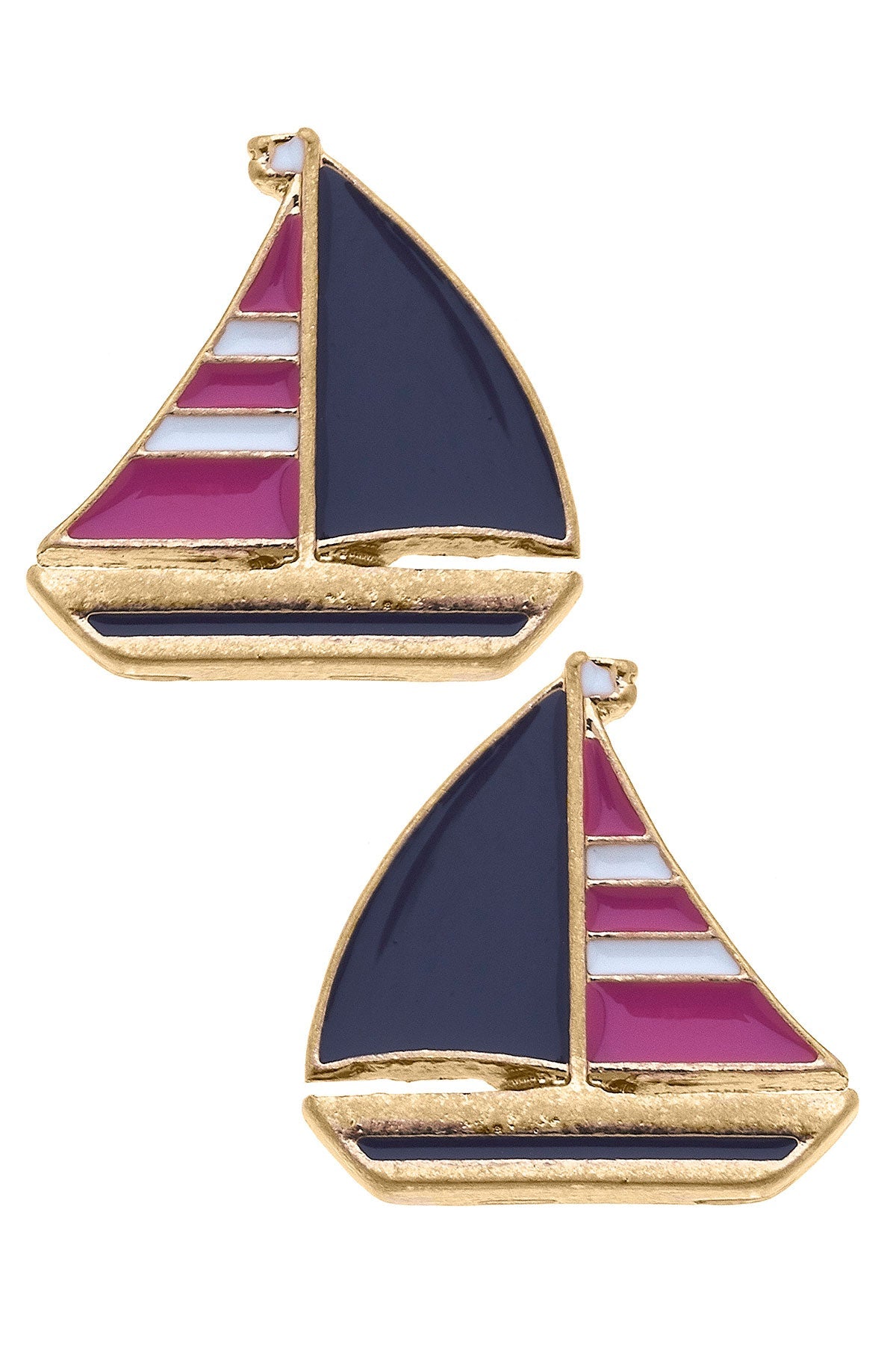 Penny Enamel Sailboat Stud Earrings in Pink & Navy