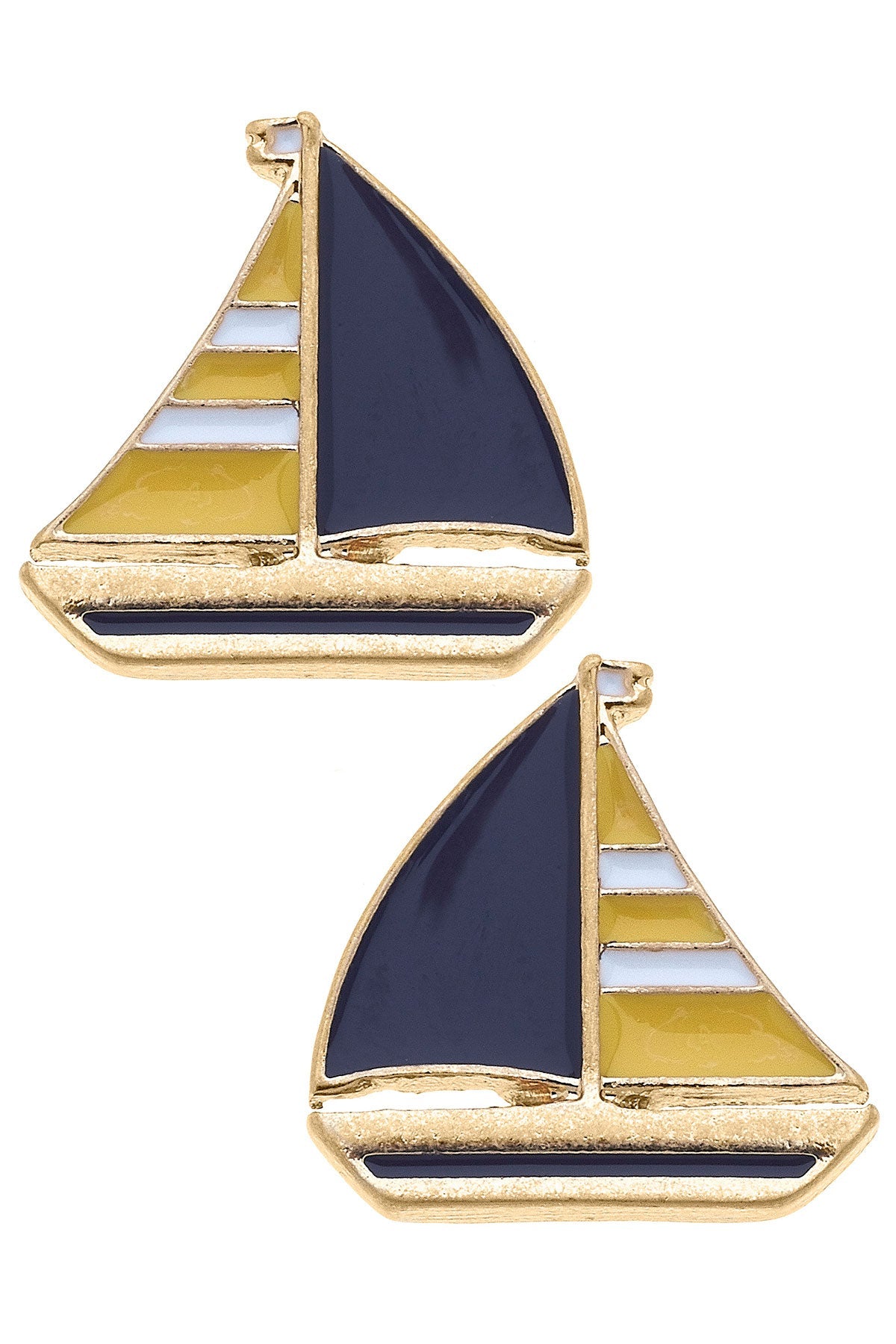 Penny Enamel Sailboat Stud Earrings in Yellow & Navy