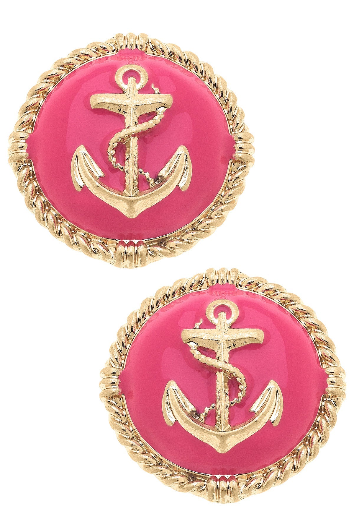 Kathleen Enamel Anchor Statement Stud Earrings in Pink