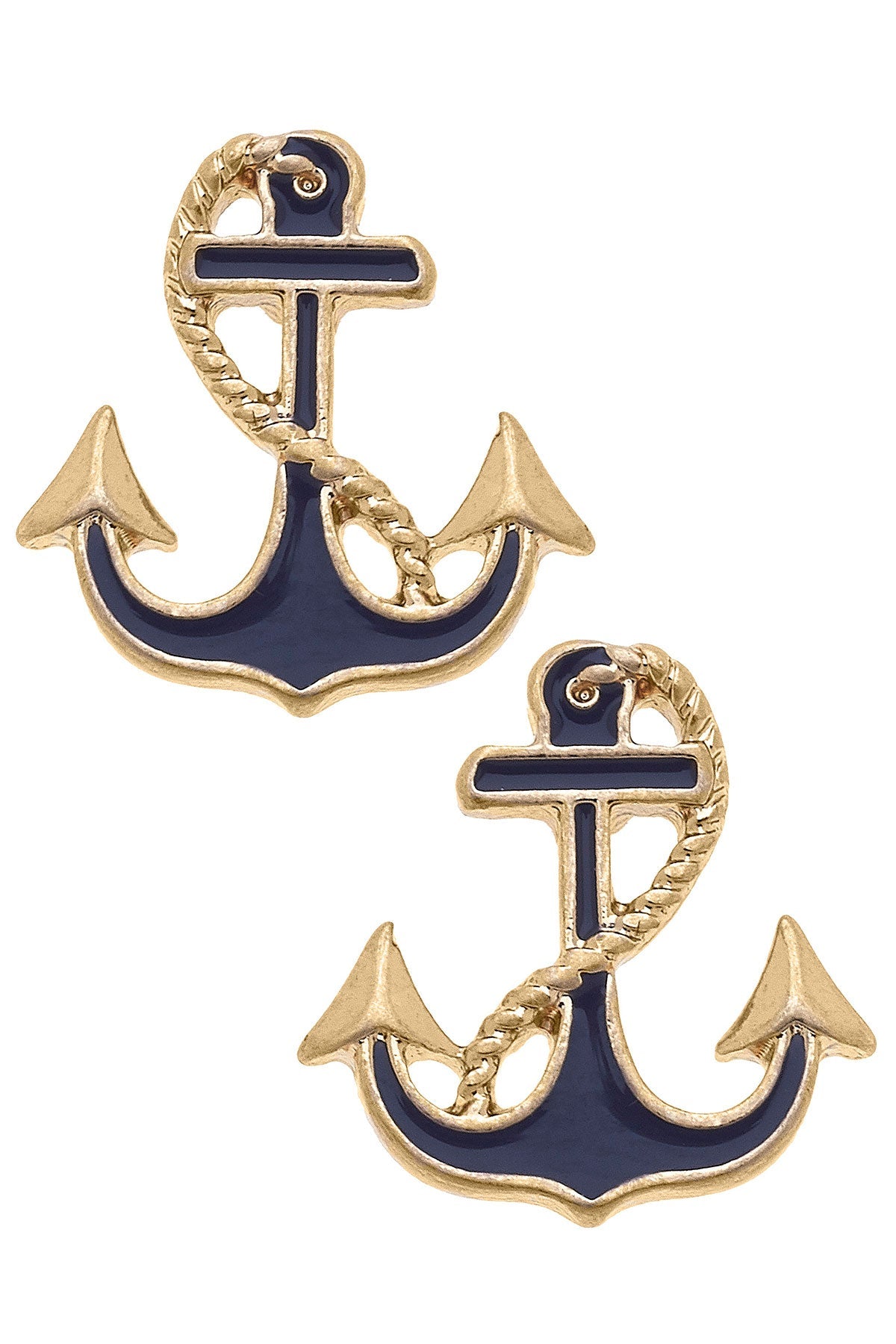 Laura Enamel Anchor  Stud Earrings in Navy