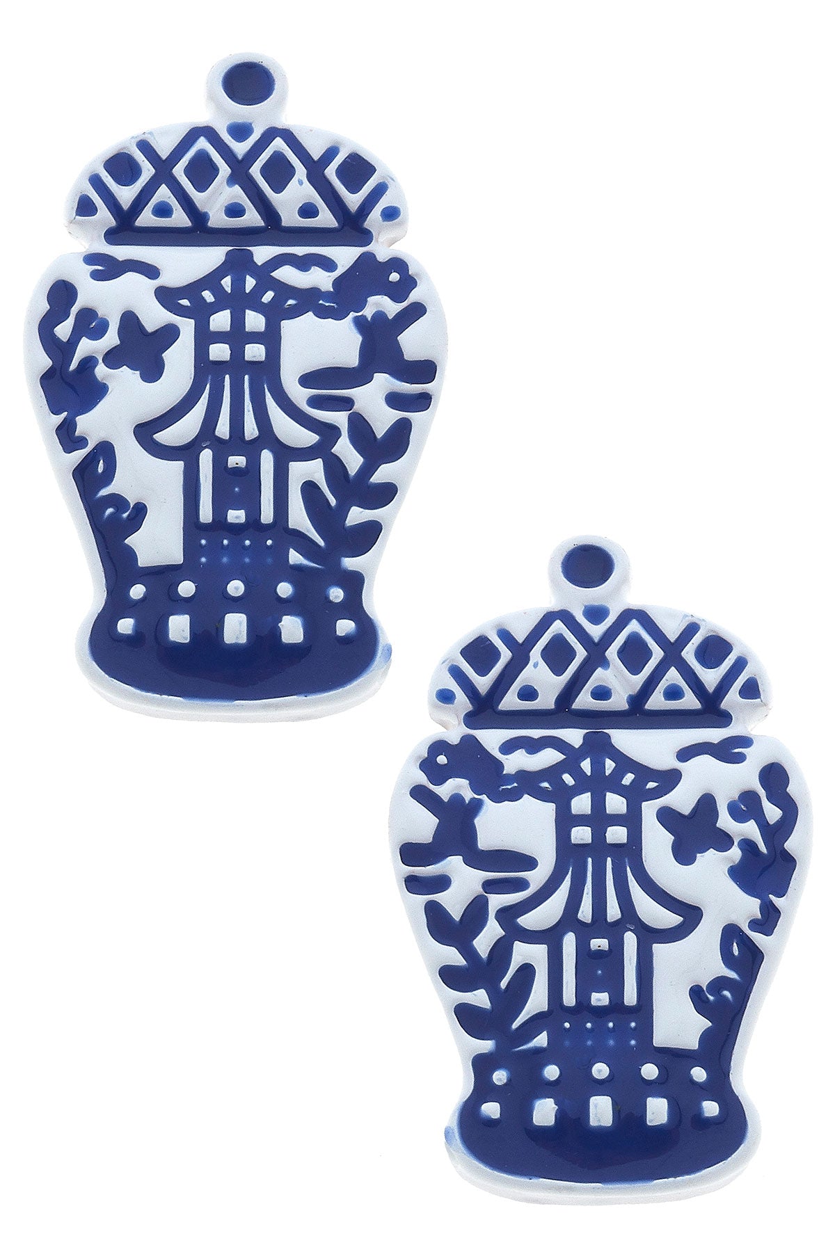 Aubree Enamel Pagoda Ginger Jar Stud Earrings in Blue & White