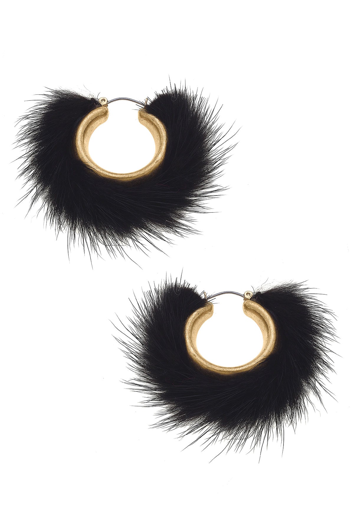 Glenda Faux Mink Hoop Earrings in Black