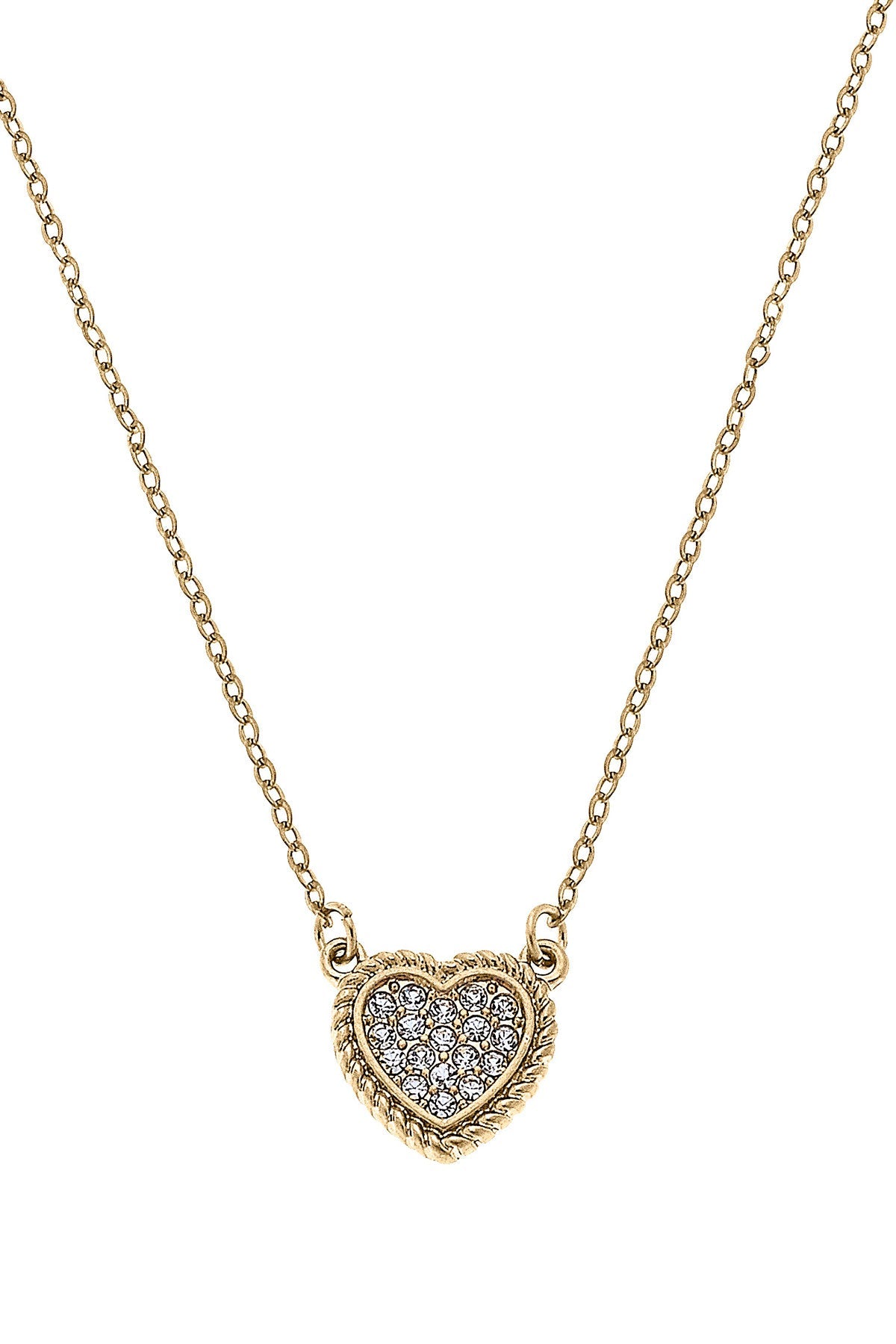 Corrine PavÃ© Heart Charm Necklace in Worn Gold