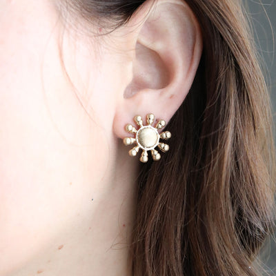 Jasen Sunburst Stud Earrings in Worn Gold