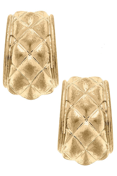 Lotus Chunky Quilted Metal Hoop Earrings in Worn Gold