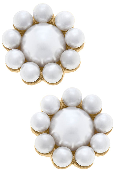 Caine Pearl Flower Stud Earrings in Ivory