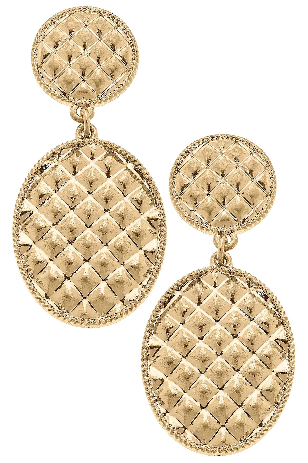 Christine Quilted Metal Oval Drop Earrings in Worn Gold