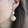 Andee Pearl & Quilted Metal Diamond Drop Earrings in Worn Gold