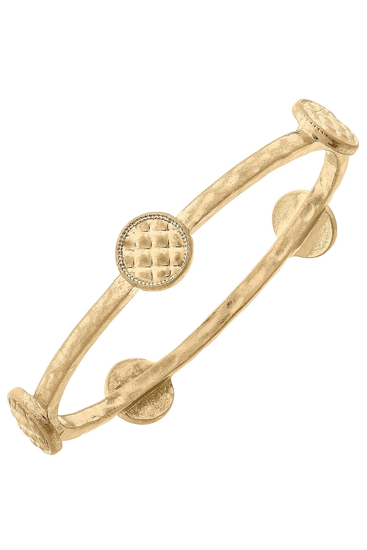 Claudia Quilted Metal Disc Bangle in Worn Gold