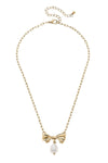Cici Bow & Pearl Pendant Necklace in Worn Gold
