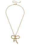 Amy Bow & Pearl Pendant Necklace in Worn Gold