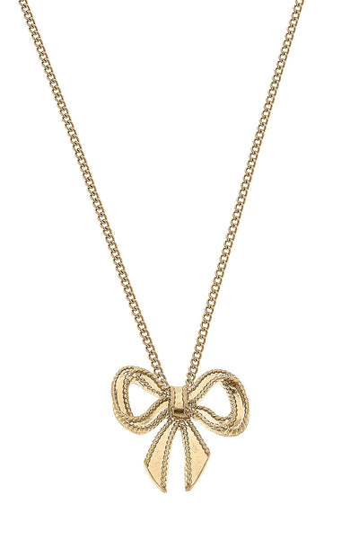 Dominique Bow Pendant Necklace in Worn Gold