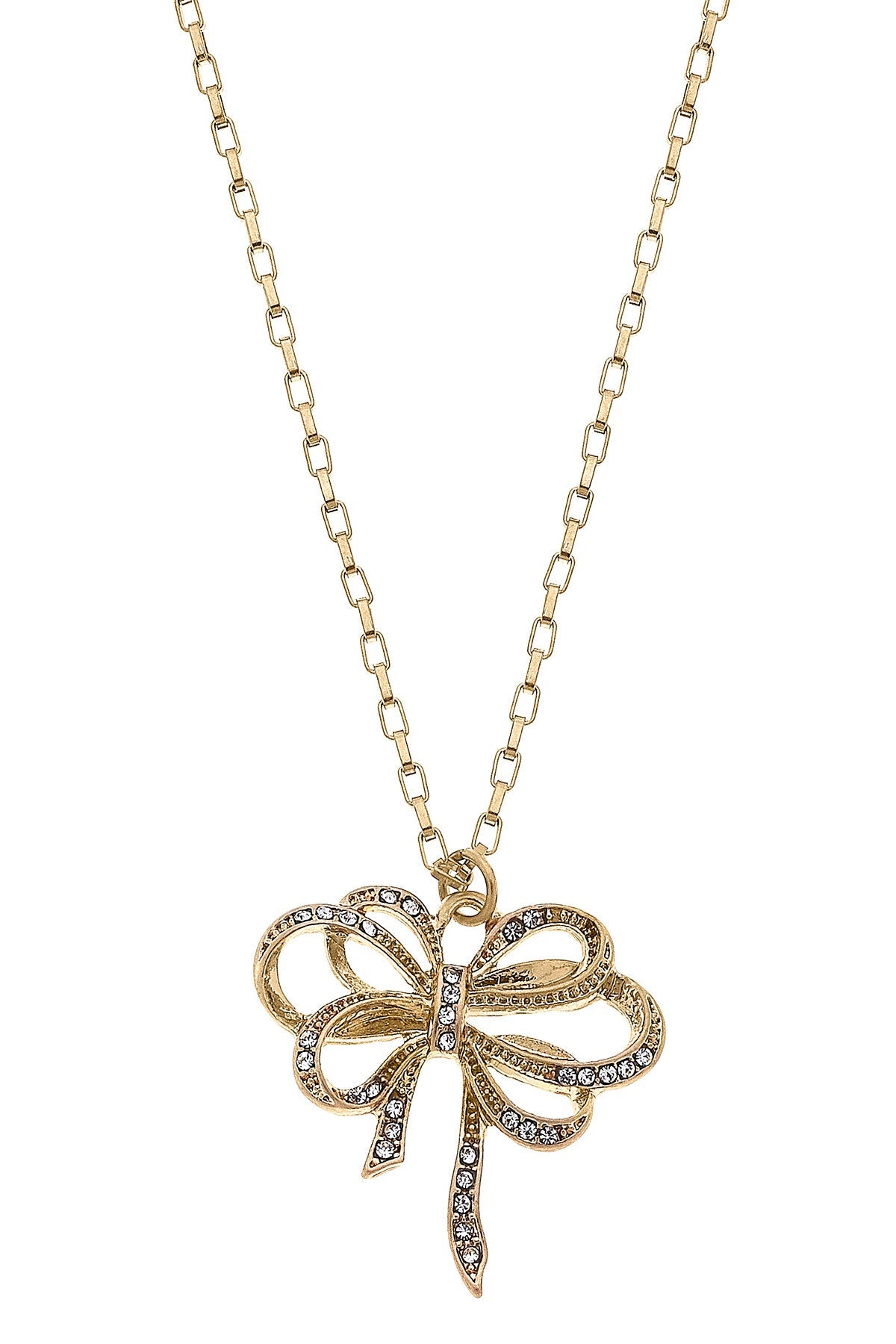 Carina PavÃ© Bow Pendant Necklace in Worn Gold