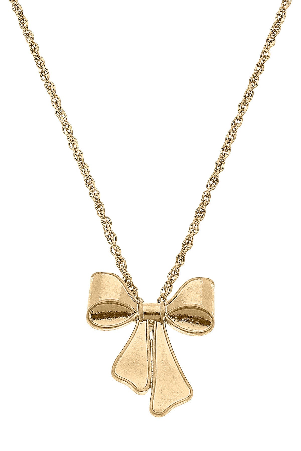 Maxwell Bow Pendant Necklace in Worn Gold