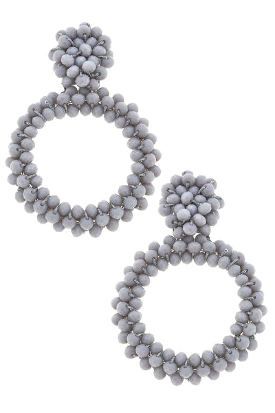 Liana Glass Bead Open Circle Statement Drop Earrings in Grey