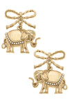 Vega Pearl-Studded Elephant & Bow Drop Earrings in Worn Gold