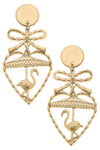 Claudette Flamingo & Bamboo Heart Drop Earrings in Worn Gold
