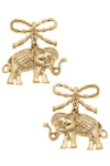 Ciara Elephant & Bow Drop Earrings in Worn Gold