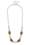 Kalilah Pearl, Wood & Gold Bead Necklace in Ivory