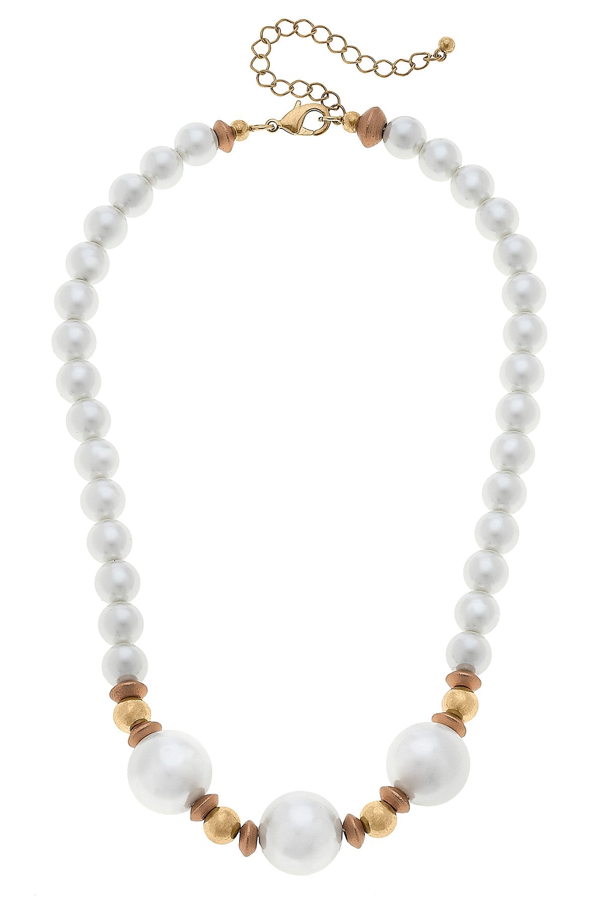 Moira Pearl, Wood & Gold Bead Necklace in Ivory