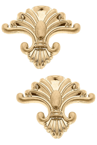 Marie Fleur de Lis Stud Earrings in Worn Gold